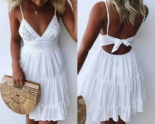 Backless Lace-Up A-Line Sundress
