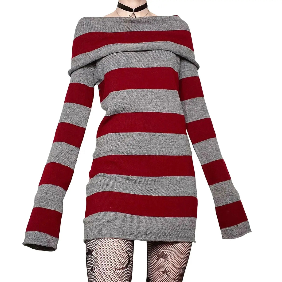 Midnight Striped Boat-Neck Bodycon Dress