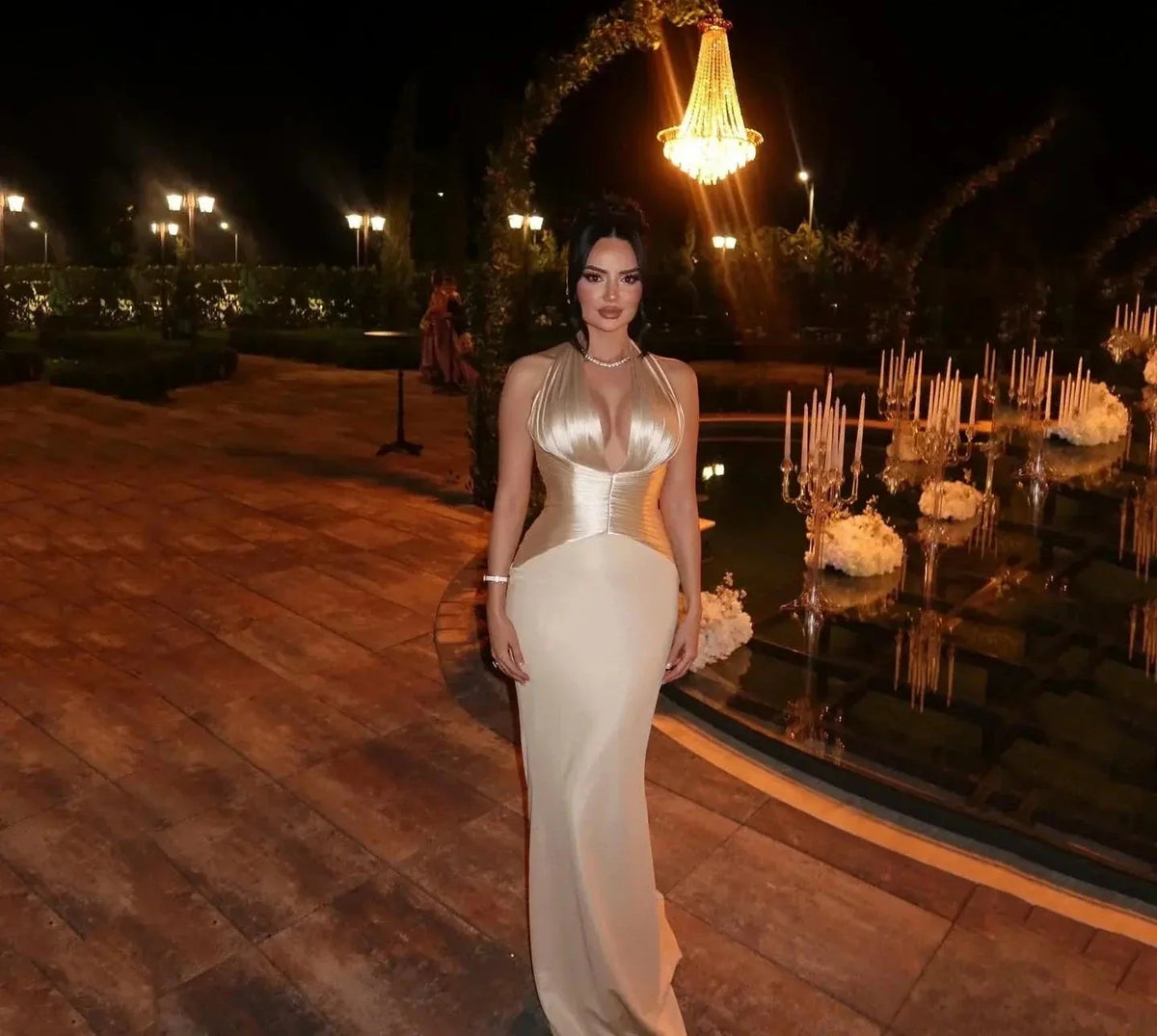 Champagne Halter Mermaid Evening Gown