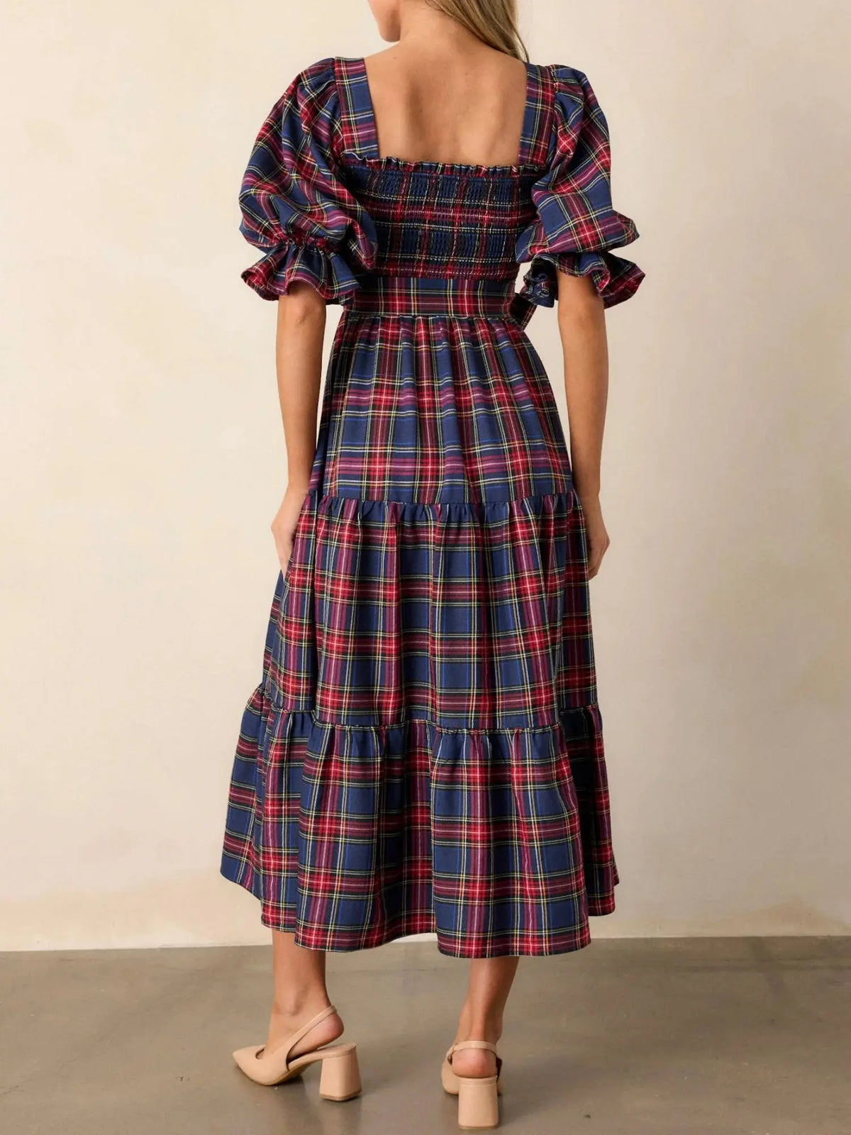 Plaid Bow A-Line Midi Dress