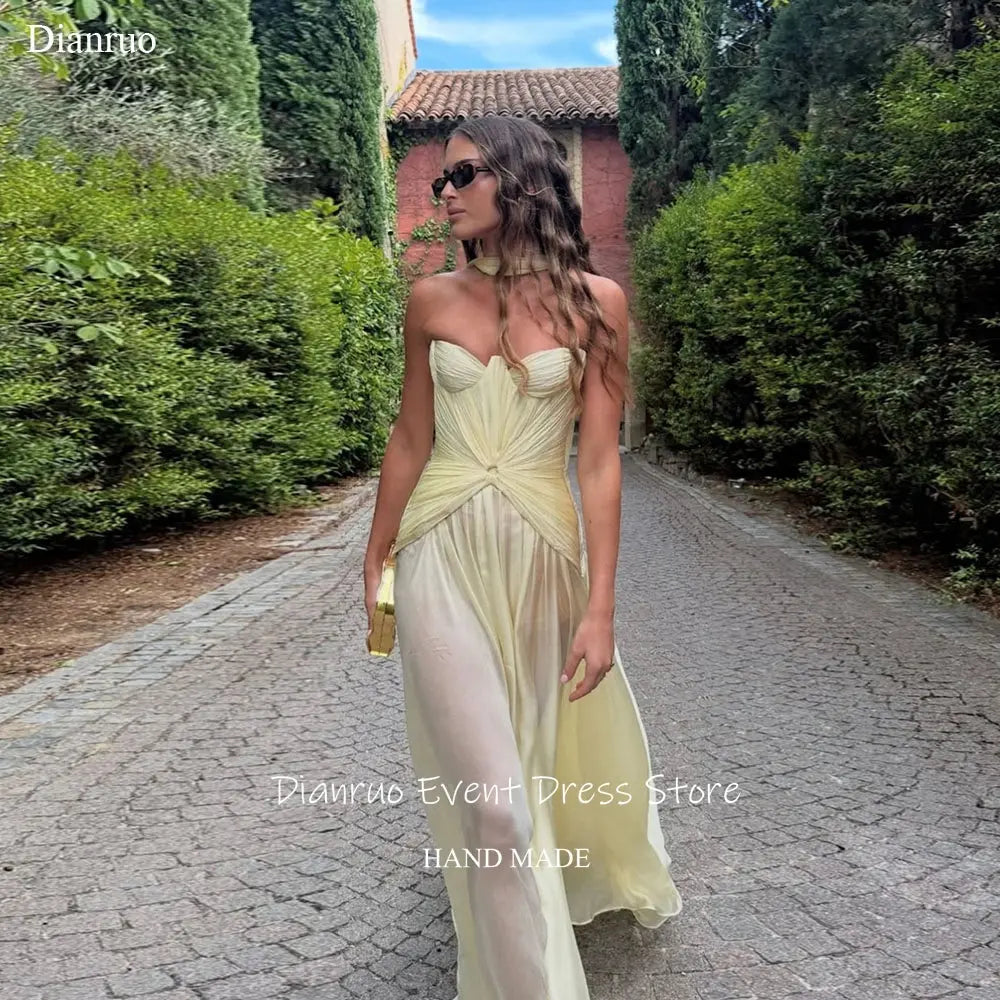 Captivate the Night: Yellow Chiffon Gala Gown