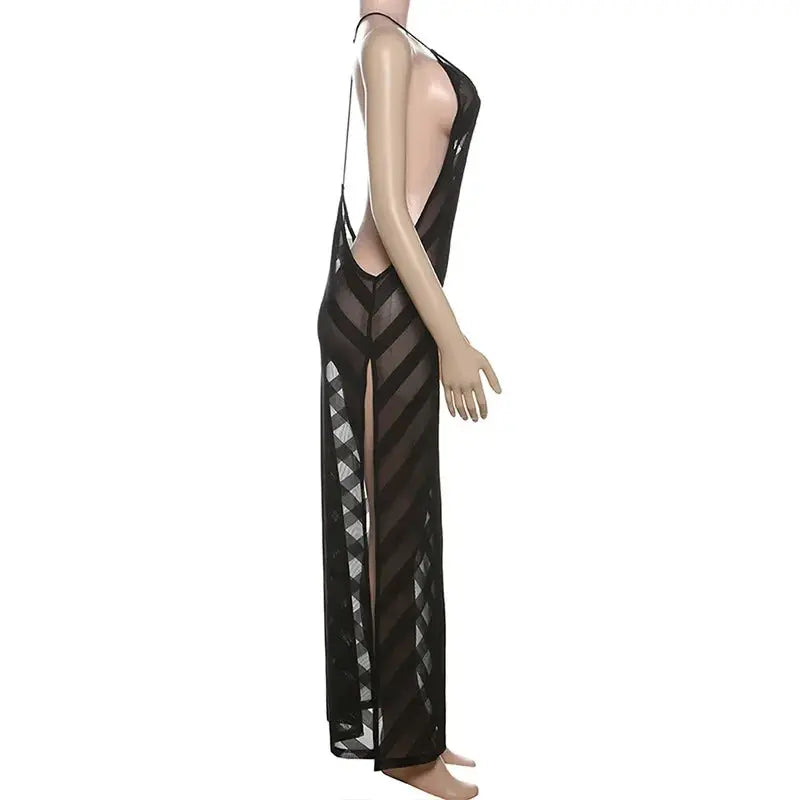 Backless Halter Split Maxi Dress
