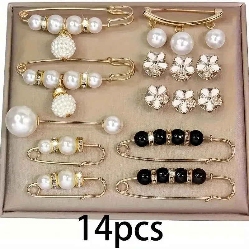 Pearlescent Whispers 14-Piece Brooch Set