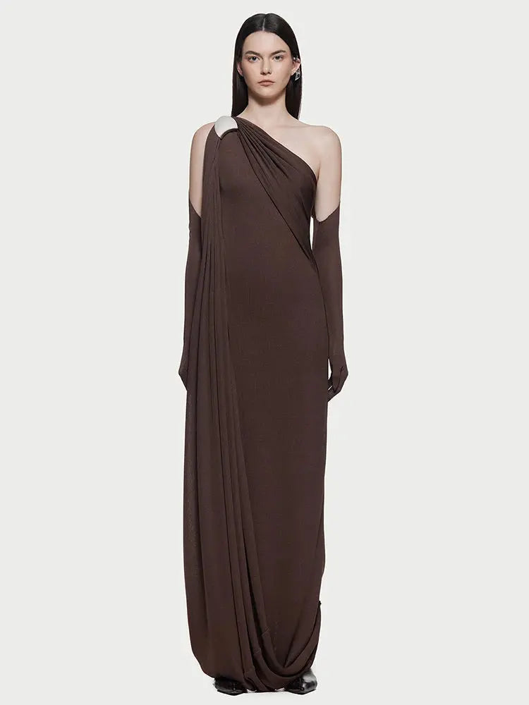 Asymmetrical Pleated Evening Dress