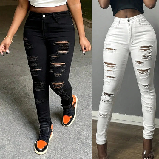 Midnight Chic High-Waist Ripped Jeans