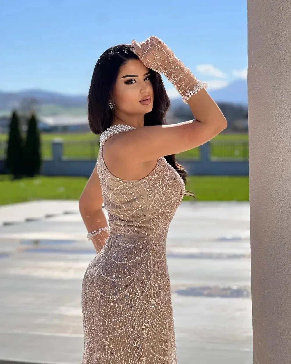 Pearl & Sequin Mermaid Evening Gown