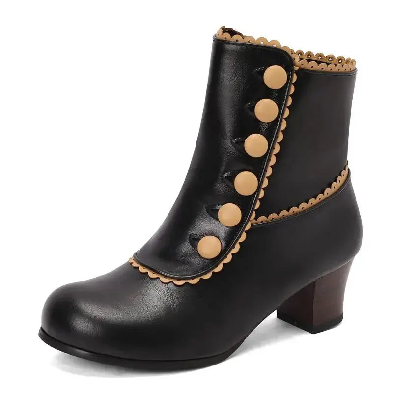 Metal Accent Ankle Boots - Edgy Block Heel Booties