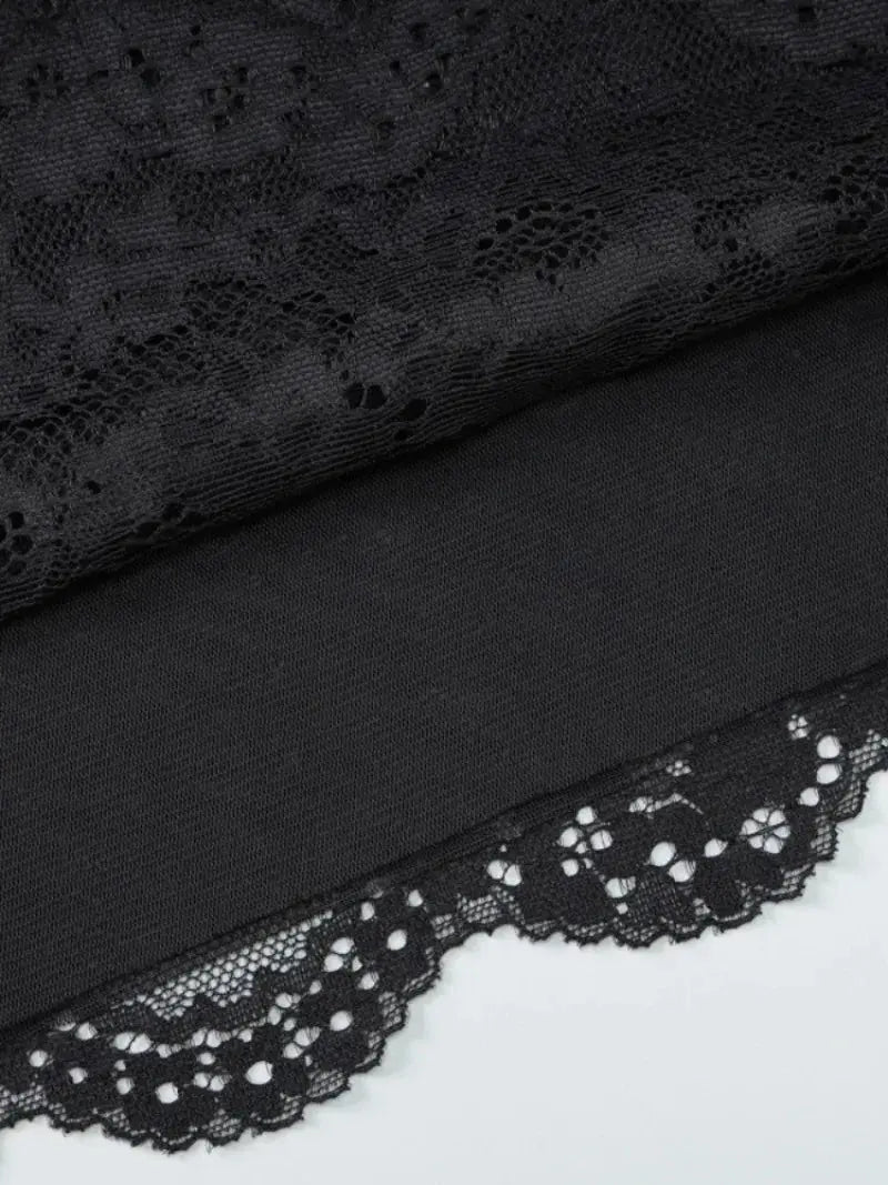 Lace-Patchwork Mesh Mini Dress