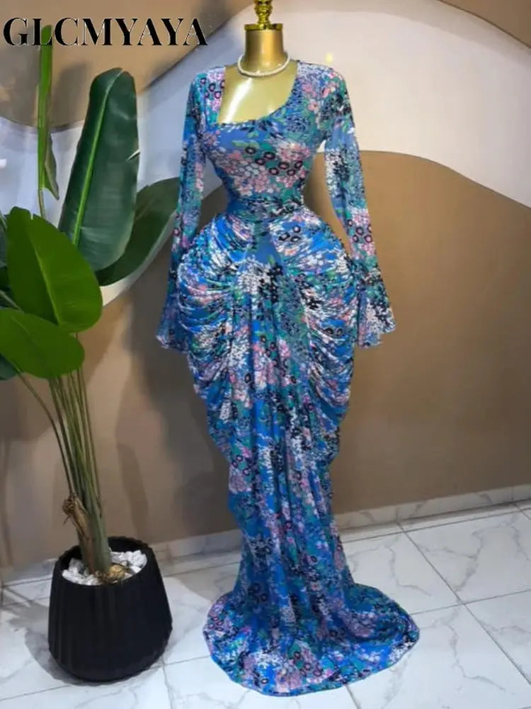 Floral Asymmetrical Ruched Maxi Dress