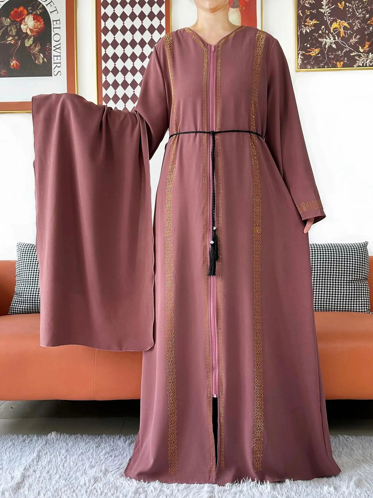 Embellished Chiffon Zip Abaya