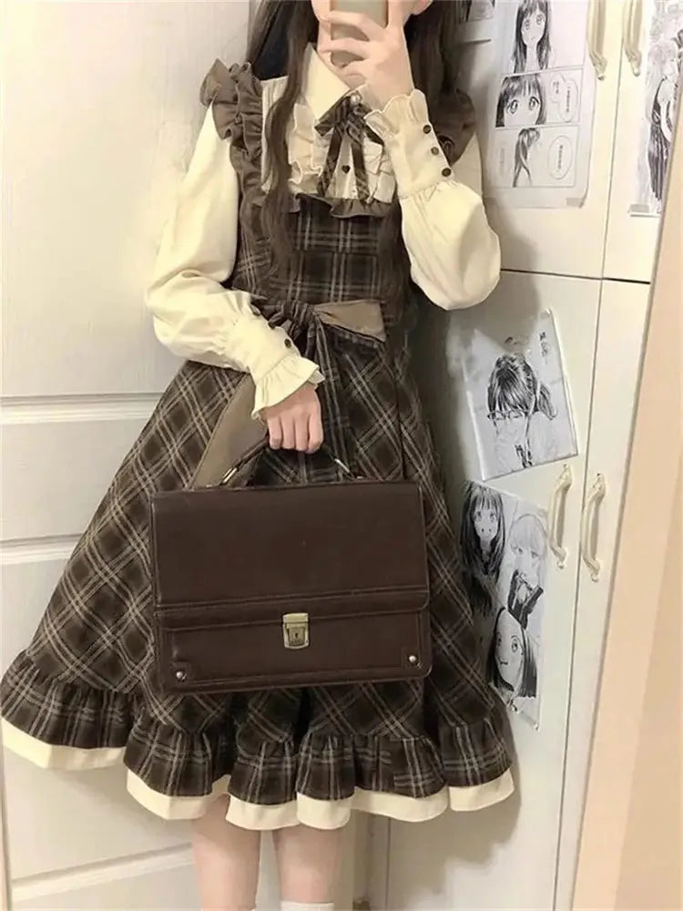Plaid Bow Ruffle Midi Dress