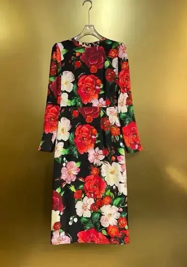 Midnight Floral Silk Dress