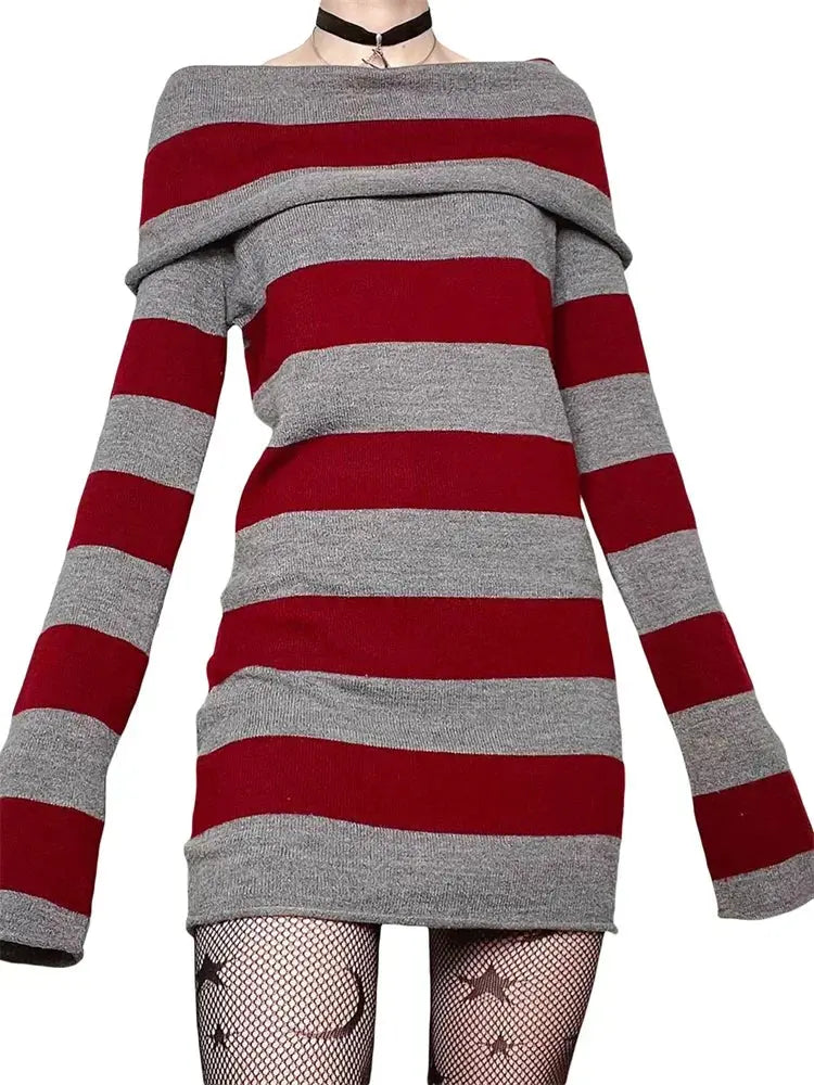 Midnight Striped Boat-Neck Bodycon Dress