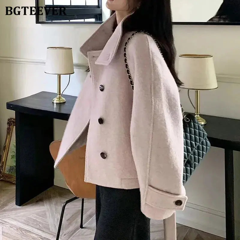 Stand-Collar Belted Coat