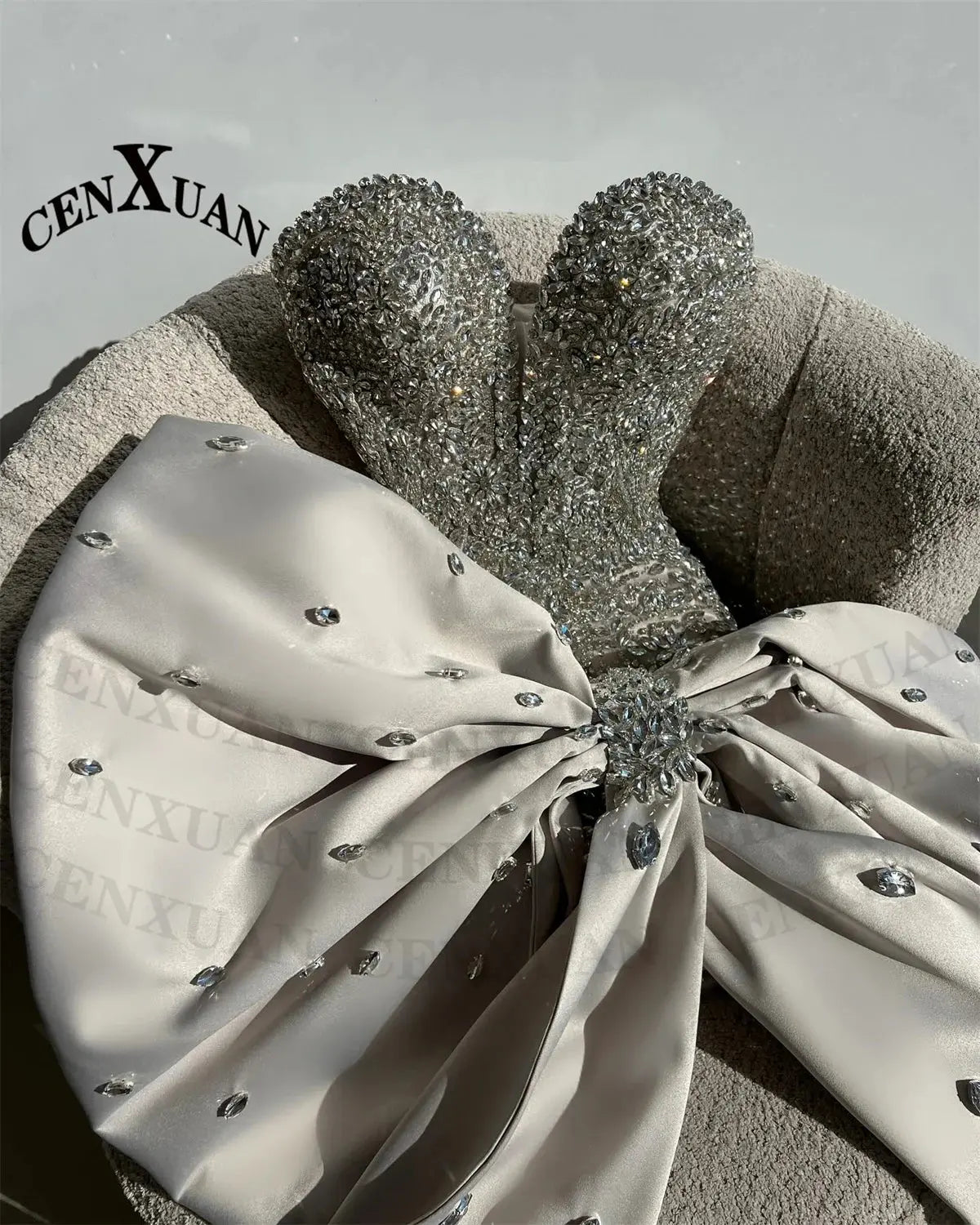 Rhinestone Bow Sweetheart Gala Dress