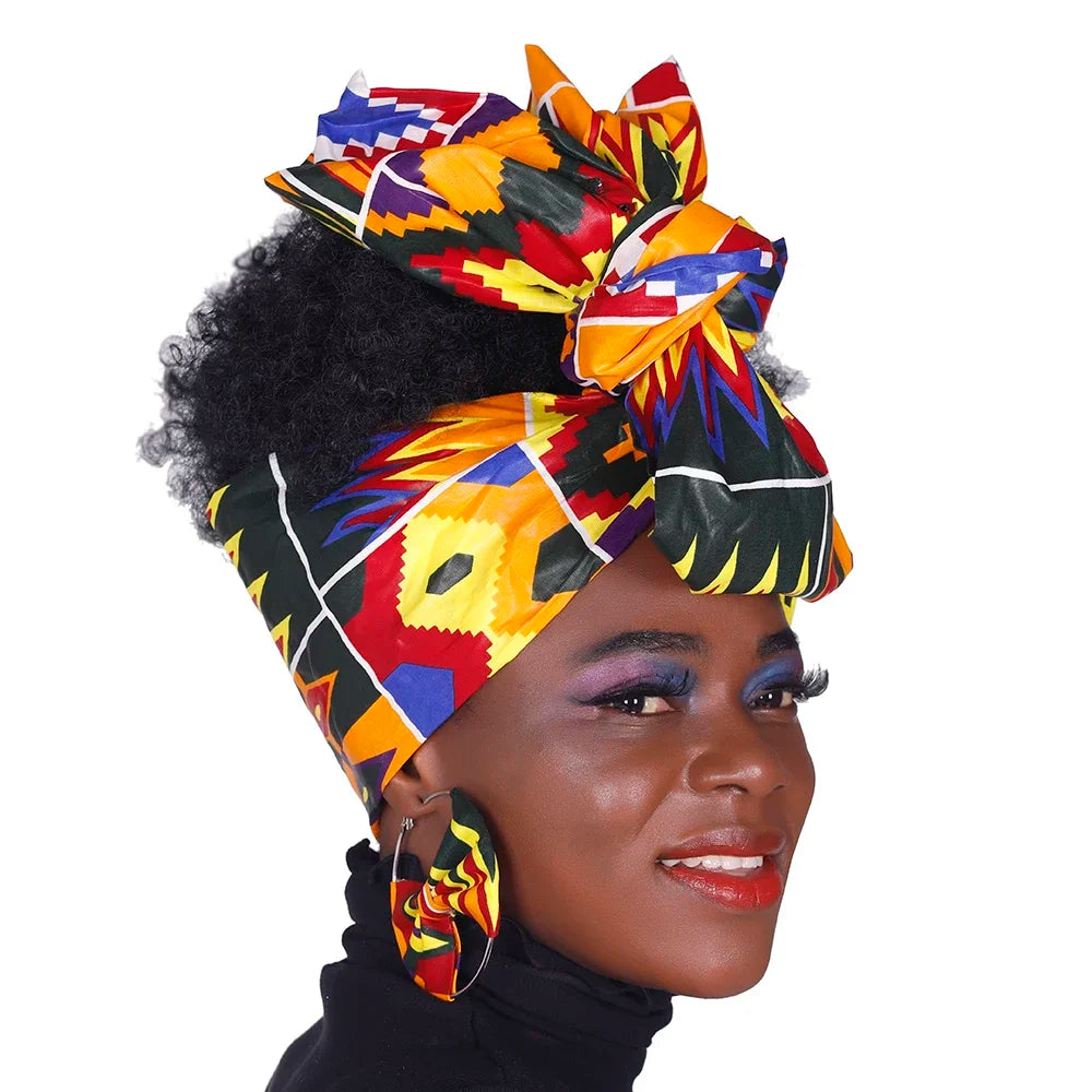 Ankara-Inspired Head Scarf & Earrings Set