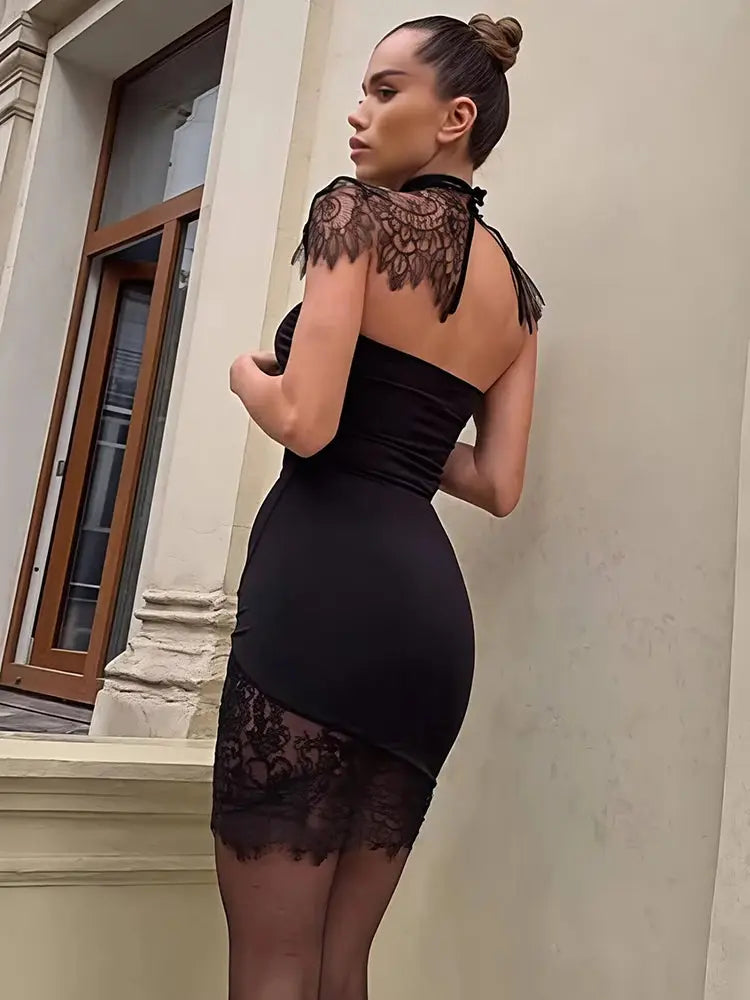 Backless Lace Turtleneck Dress