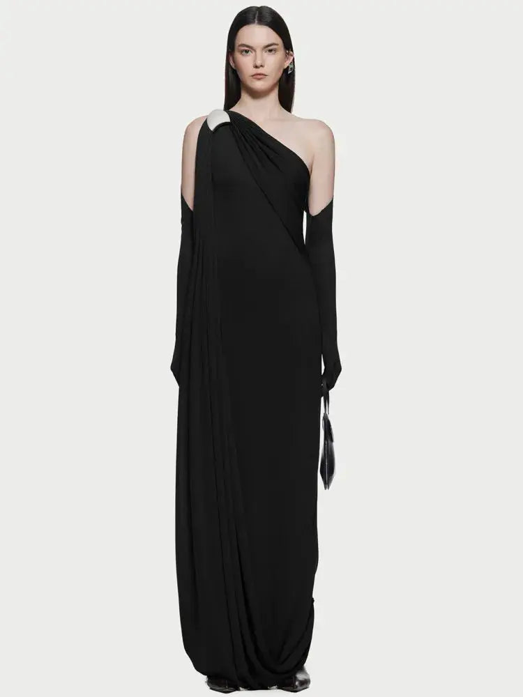 Asymmetrical Pleated Evening Dress