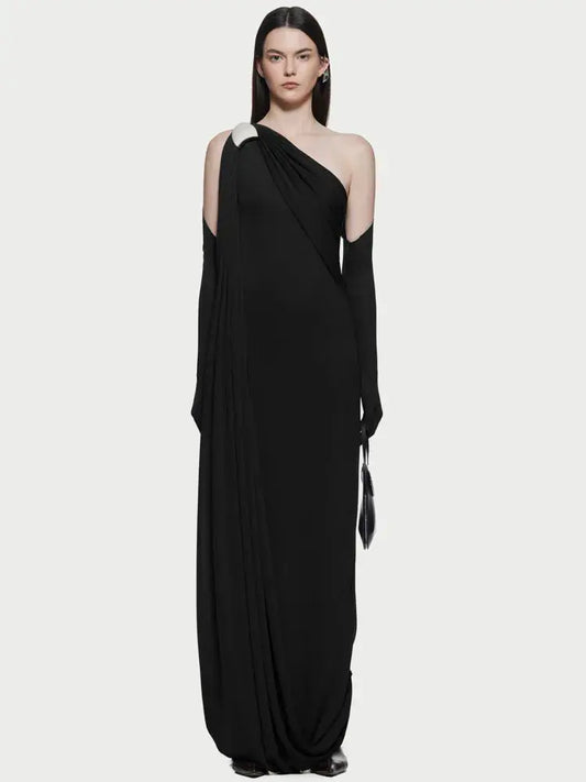 Asymmetrical Pleated Evening Dress