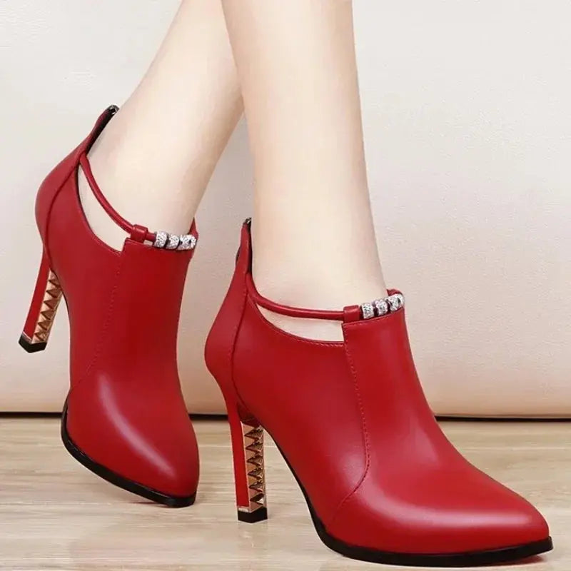 Red Stiletto Ankle Boots - High Heel Booties