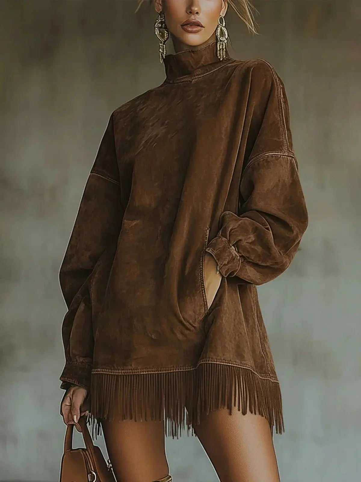 Tassel High-Collar Batwing Dress