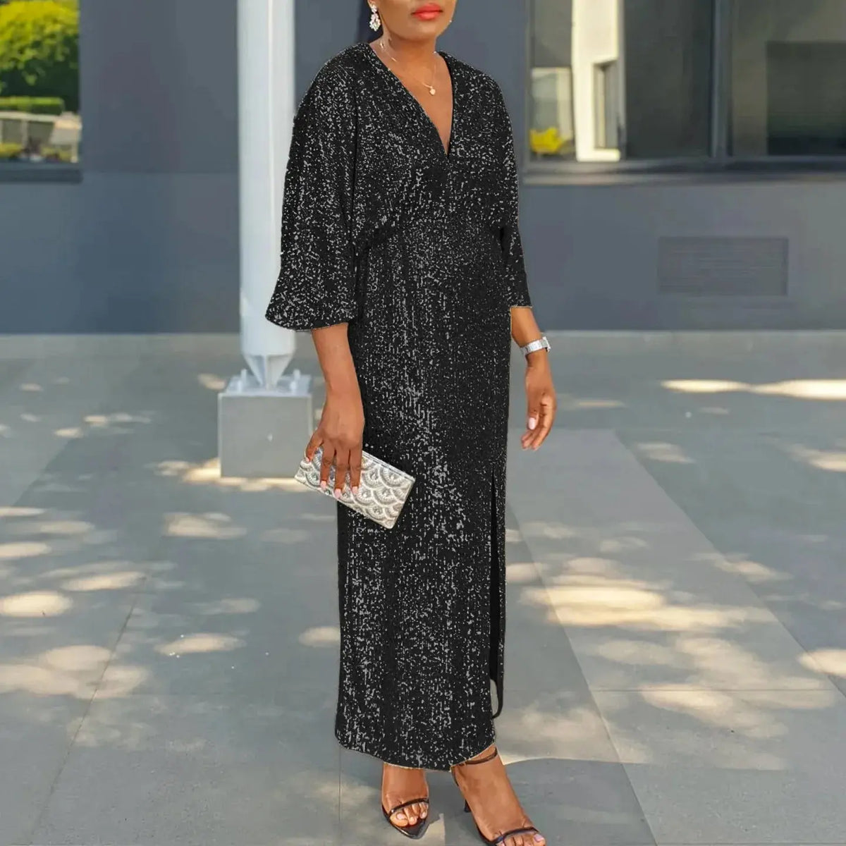 Sequined V-Neck High-Split Gown