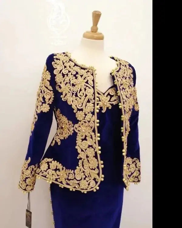 Midnight Blue Velvet Gown with Jacket