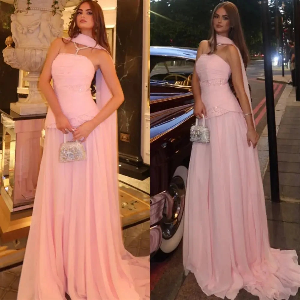Moonlit Gala Strapless Chiffon Gown