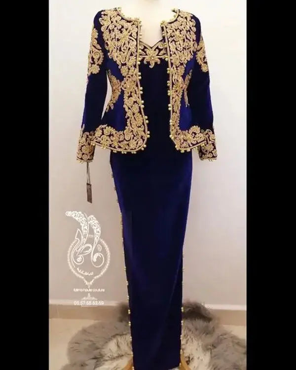 Midnight Blue Velvet Gown with Jacket