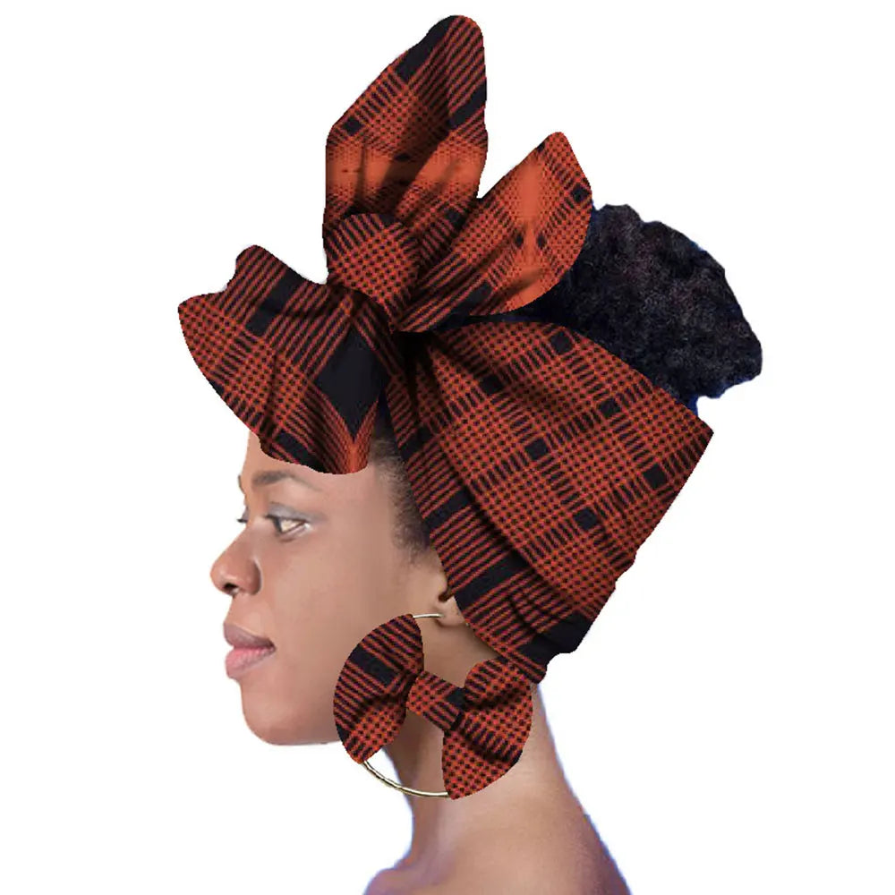 Ankara-Inspired Head Scarf & Earrings Set