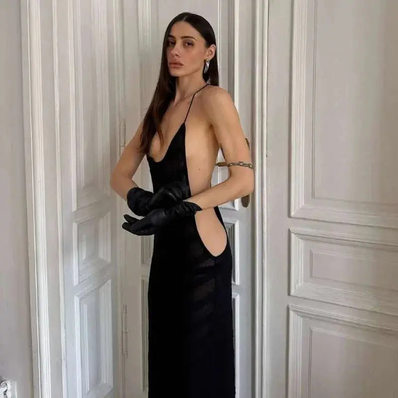 Backless Halter Split Maxi Dress