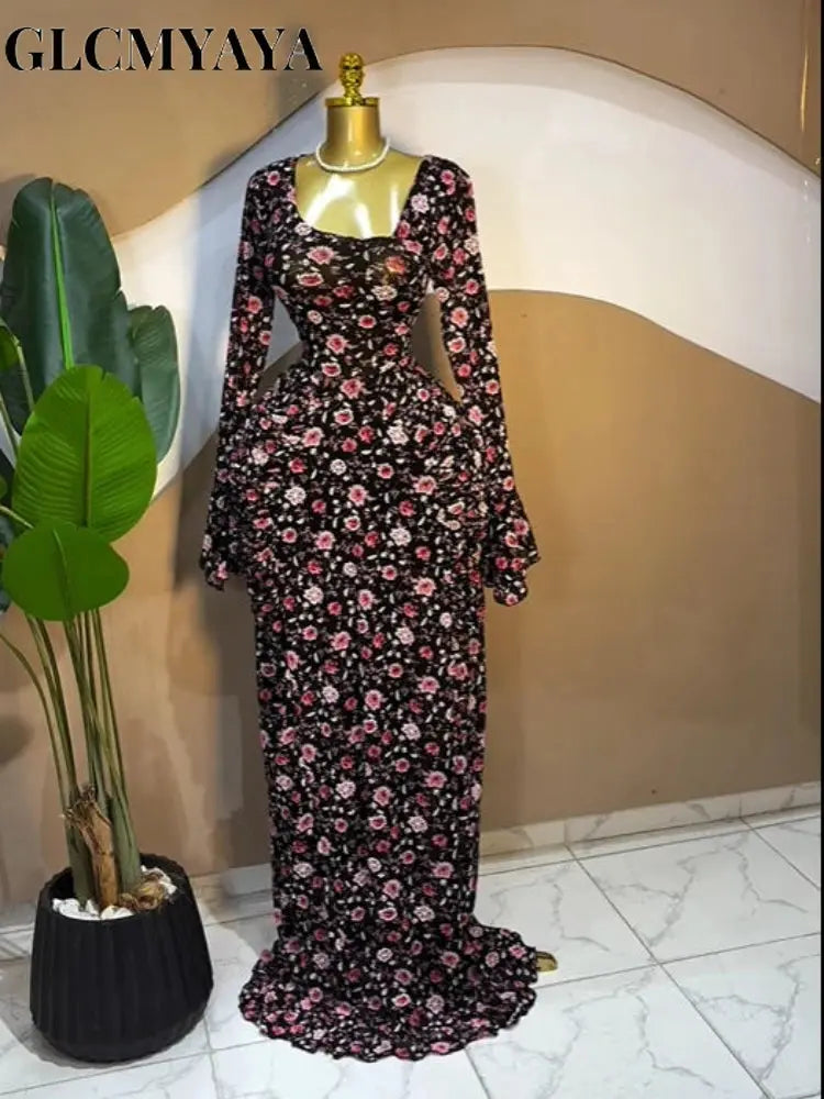 Floral Asymmetrical Ruched Maxi Dress