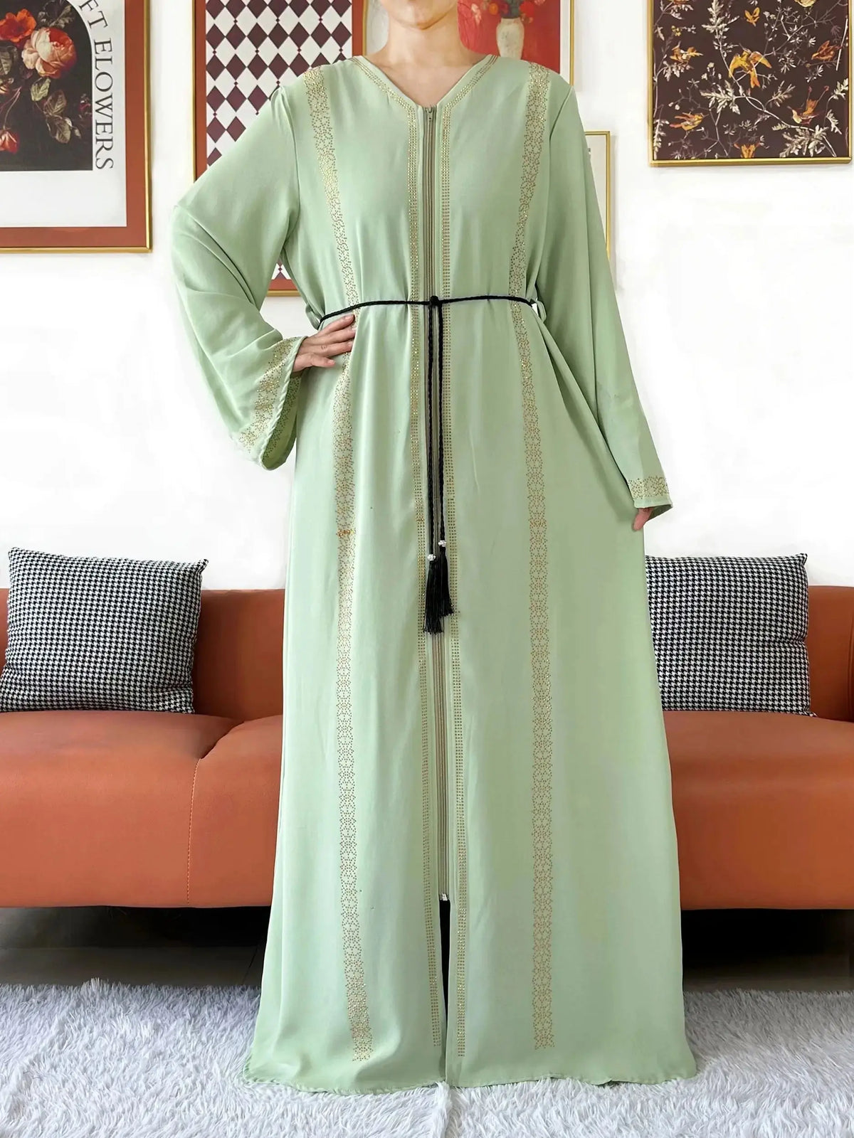 Embellished Chiffon Zip Abaya