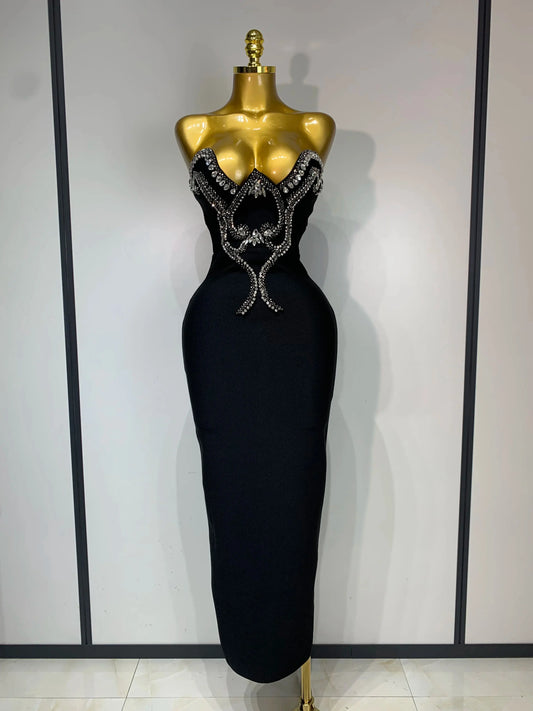 Strapless Beaded Ankle-Length Gown