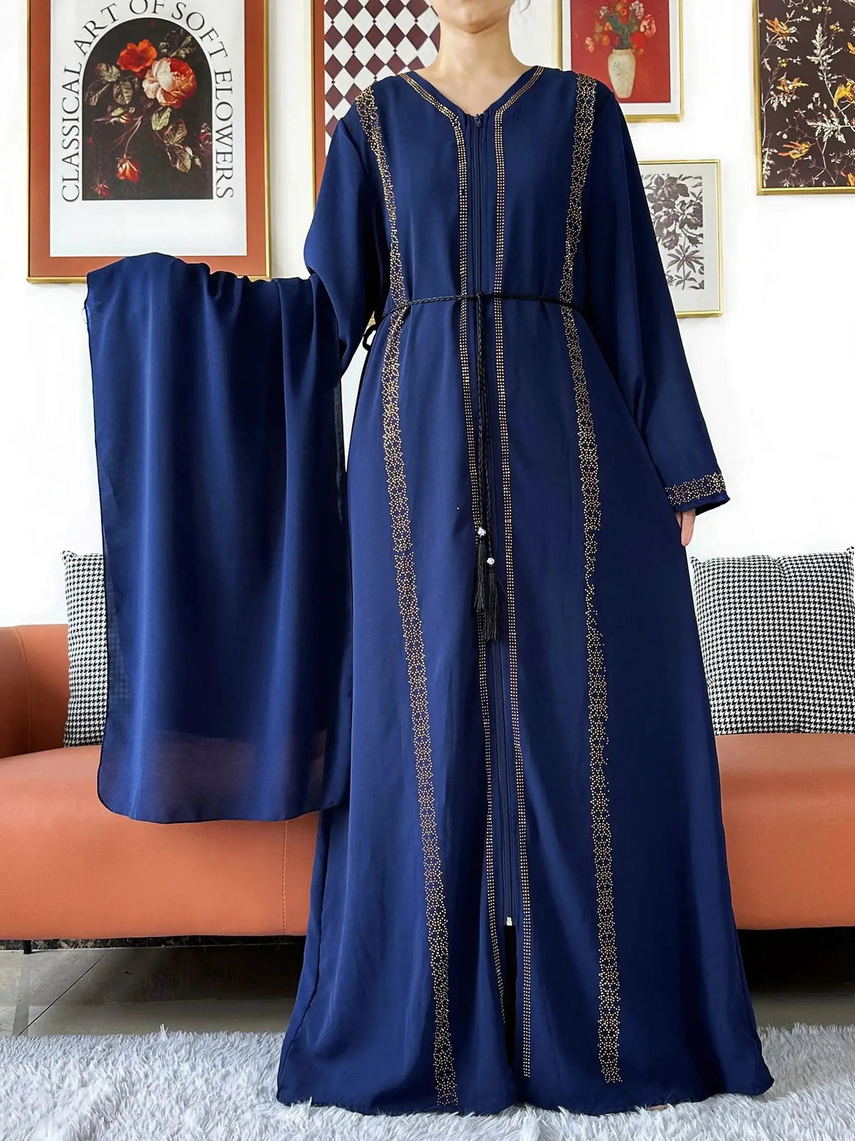 Embellished Chiffon Zip Abaya