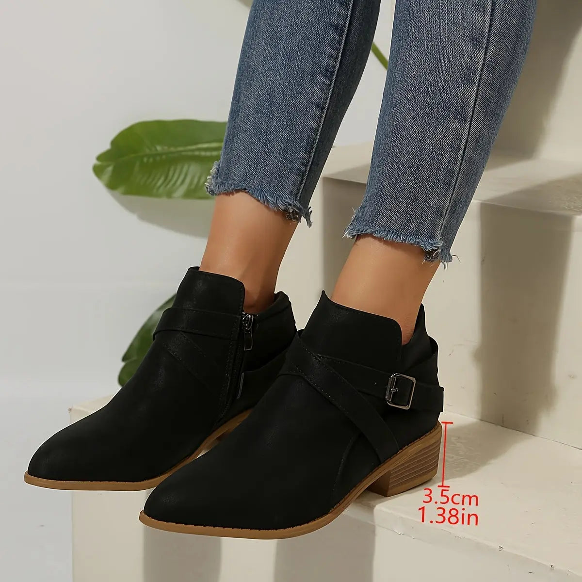 Olive Green Ankle Boots - Block Heel Booties
