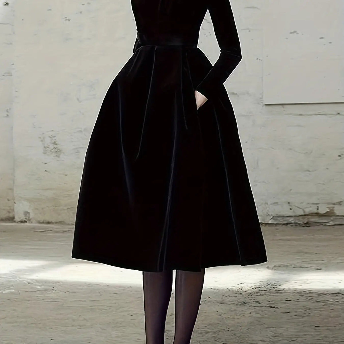 High-Neck A-Line Midi Dress