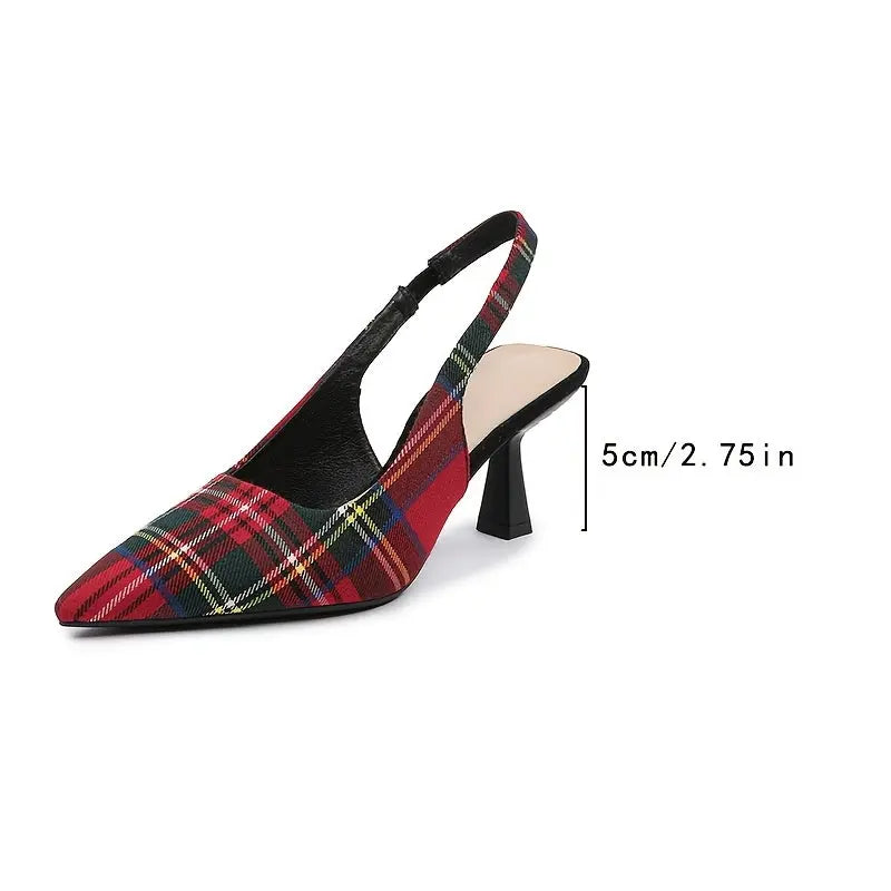 Plaid Pointed-Toe Stiletto Mules