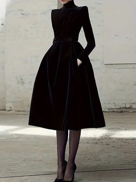 High-Neck A-Line Midi Dress