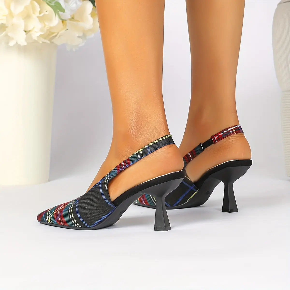 Plaid Pointed-Toe Stiletto Mules