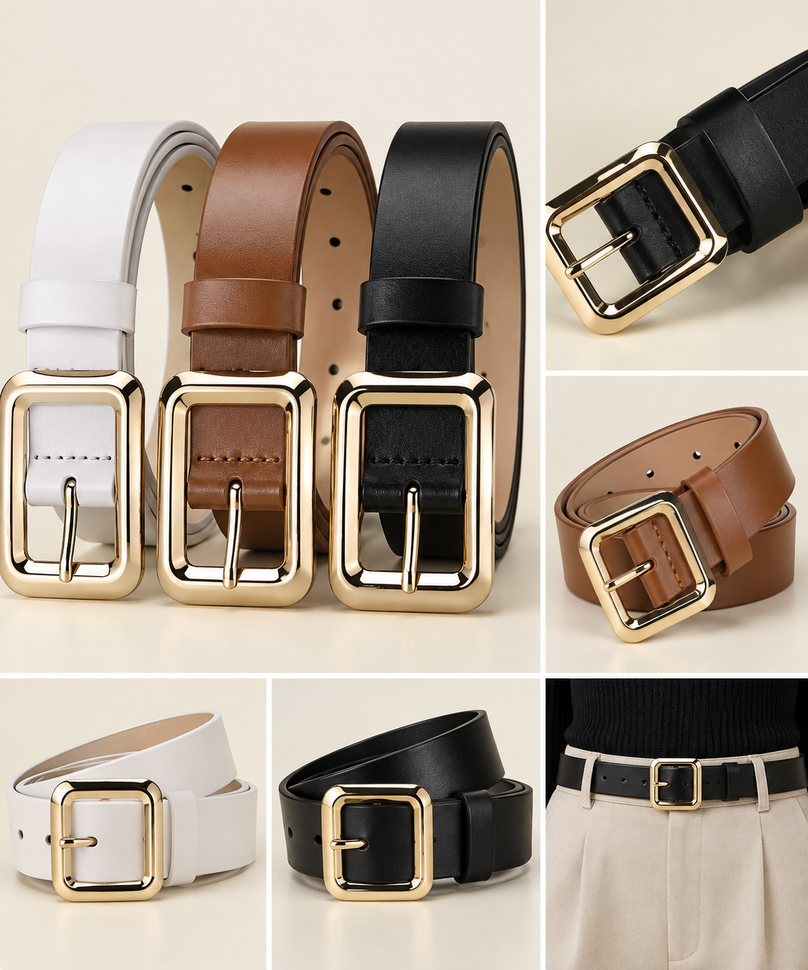 Golden-Buckle PU Belt